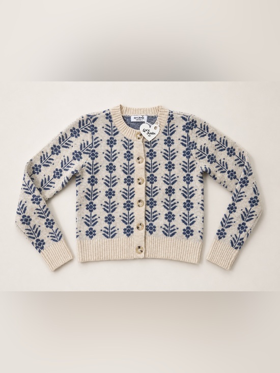 Love Knits NYC Sweaters - Love Knits NYC Floral Cardigan Sweater Women’s XS Cream Blue Button Knit NWT